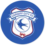 A Cardiff City club crest on a blue circle