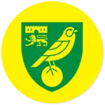 A Norwich City club crest on a canary yellow circle