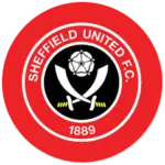 A Sheffield United club crest on a red circle