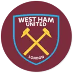 A West Ham United club crest on a claret circle