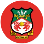 A Wrexham club crest on a red circle