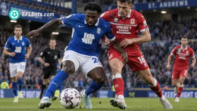 Osayi-Samuel of Birmingham City jostling for the ball with Berhalter of Middlesbrough