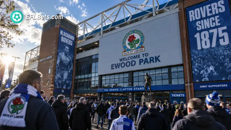 Blackburn Rovers' Ewood Park Stadium exterior