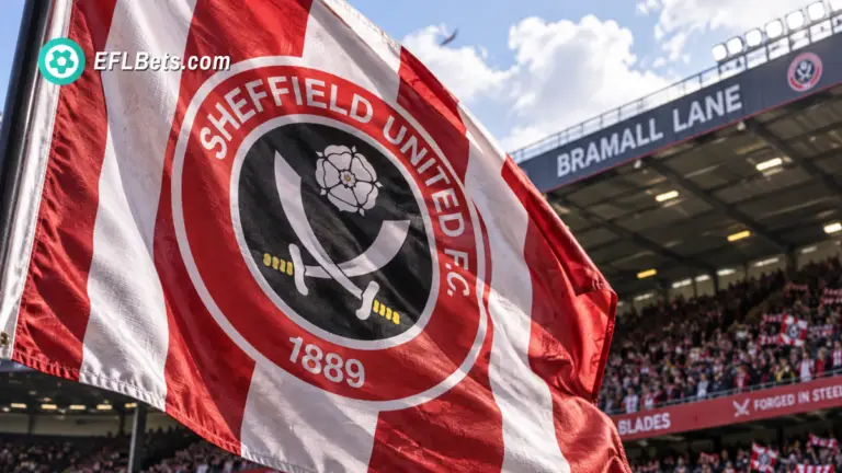 A Sheffield United flag, billowing in the breeze